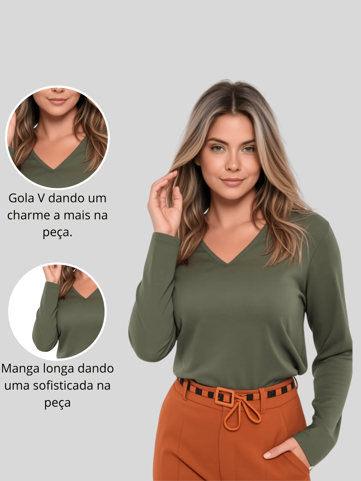 Blusa Gola V Manga Longa