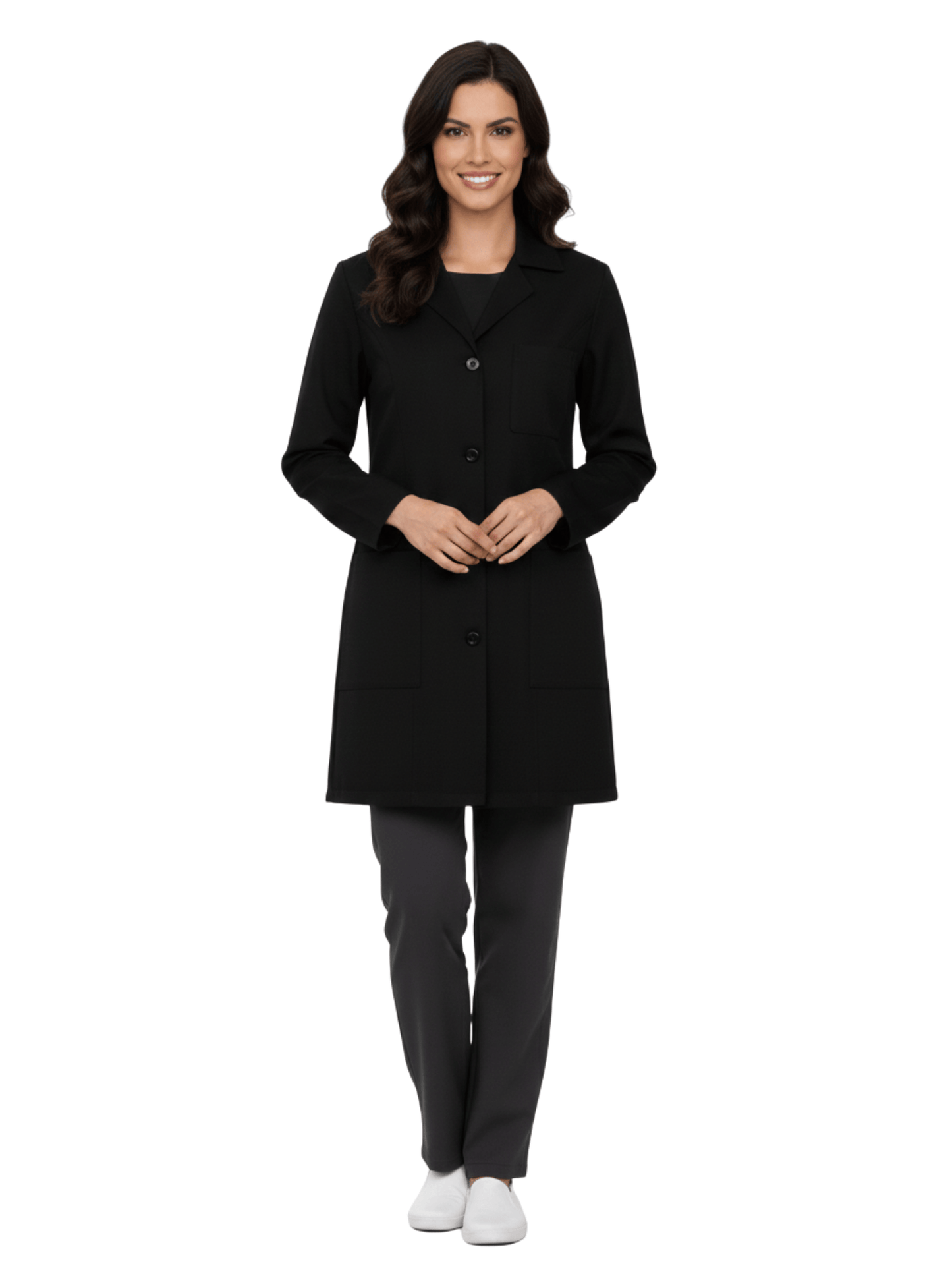 Jaleco Feminino Preto com Botão Manga Longa