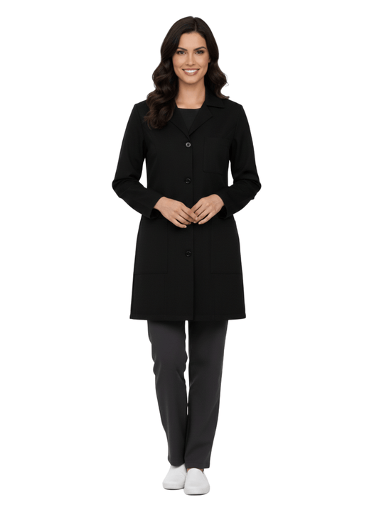 Jaleco Feminino Preto com Botão Manga Longa