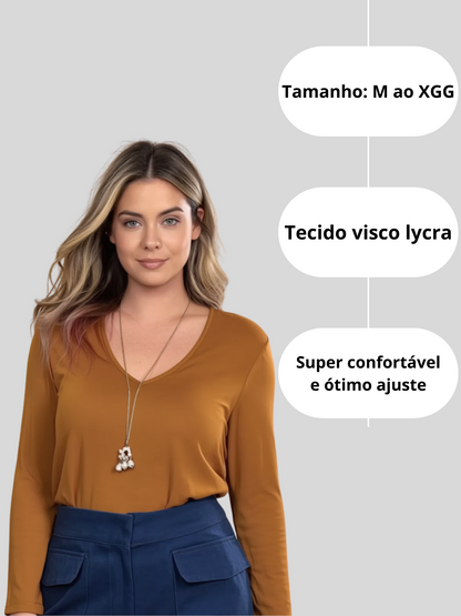 Blusa Gola V Manga Longa