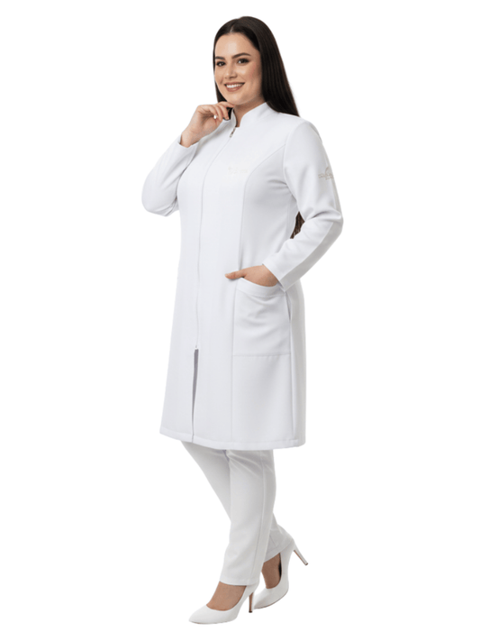 Jaleco Feminino Branco com Zíper Manga Longa