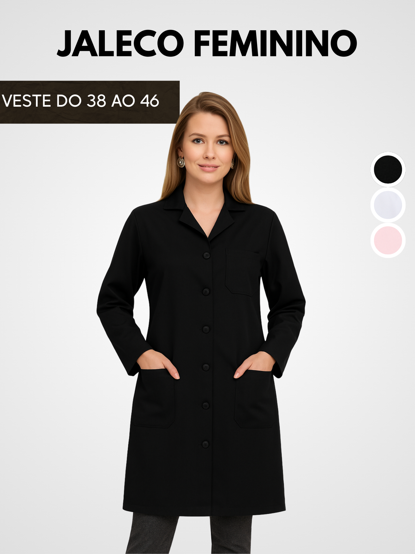 Jaleco Feminino com Botão Manga Longa