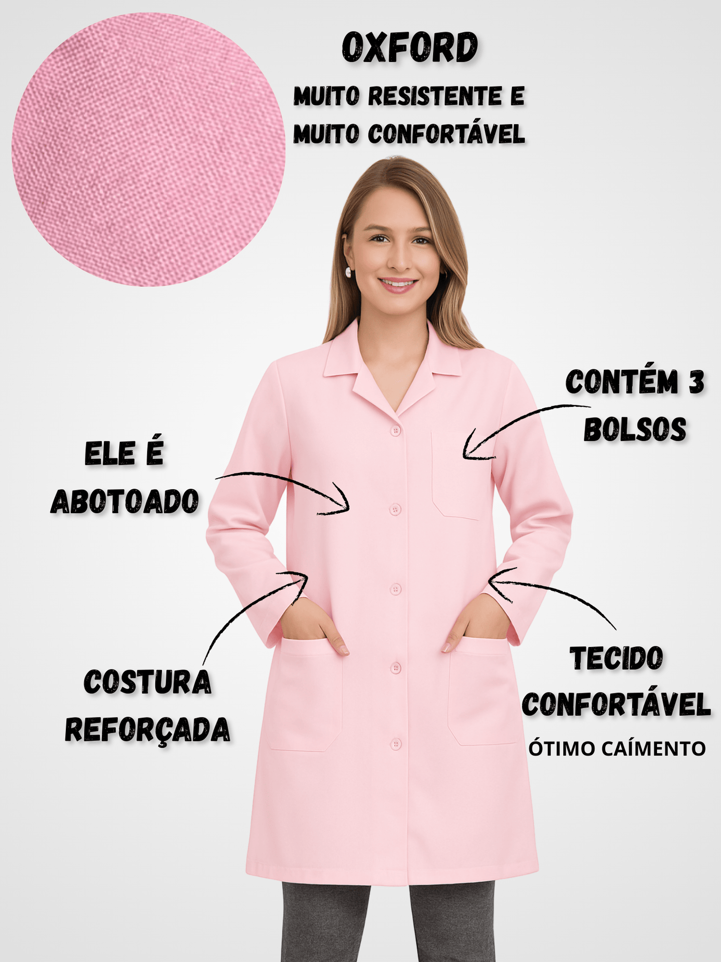 Jaleco Feminino com Botão Manga Longa