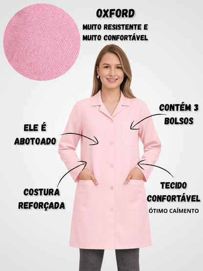 Jaleco Feminino com Botão Manga Longa