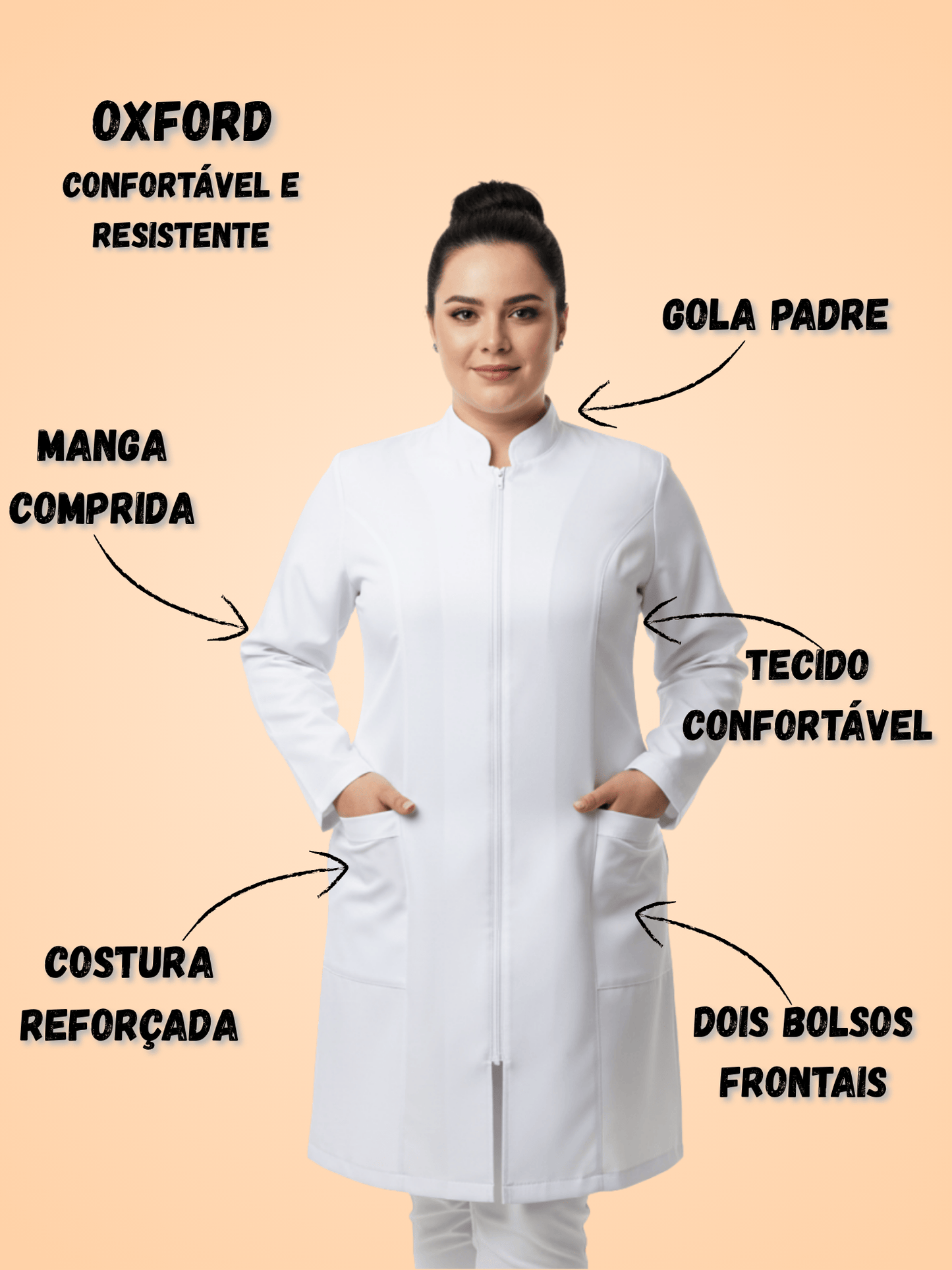 Jaleco Feminino com Zíper Manga Longa